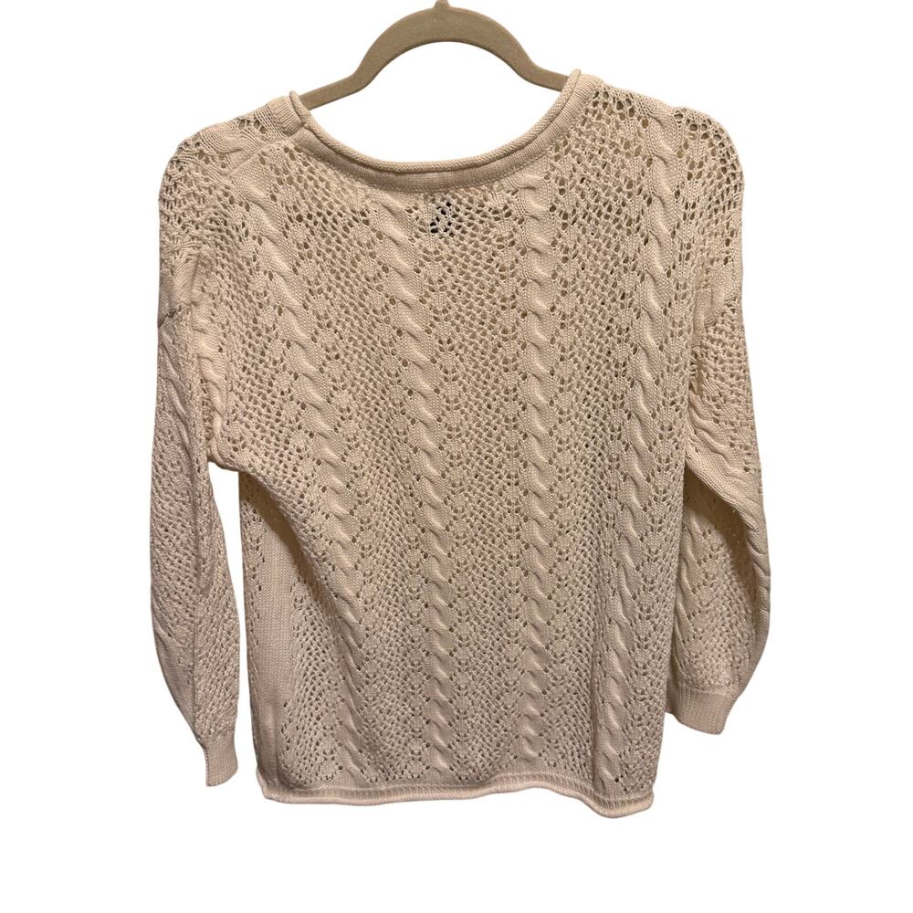 10 & Co Women’s Medium Ivory Cable Knit Openwork Cotton Sweater Coastal Boho - Picture 6 of 10